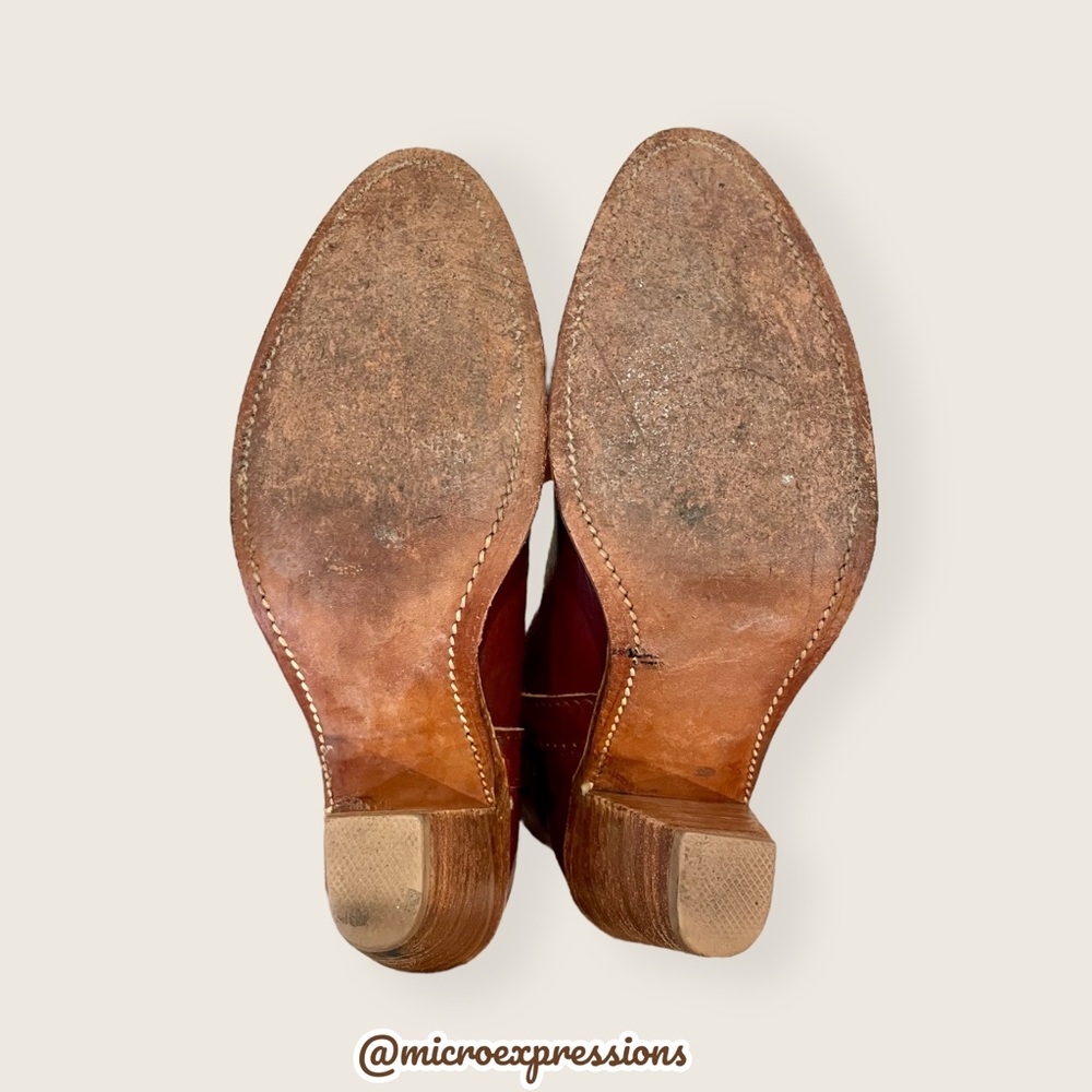 1990’s Frye Vintage Leather Pull On Red Cognac Heeled Cowboy Western Cute Bootie - Picture 11 of 13